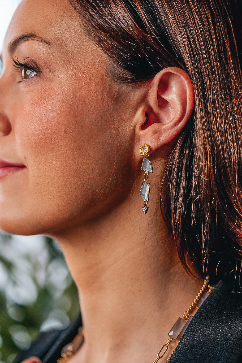 Asymmetrical Aquamarine Gold Earrings