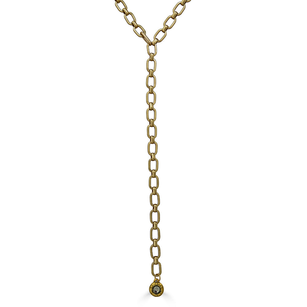 Chunky Matte Gold Lariat with Crystal Pendant