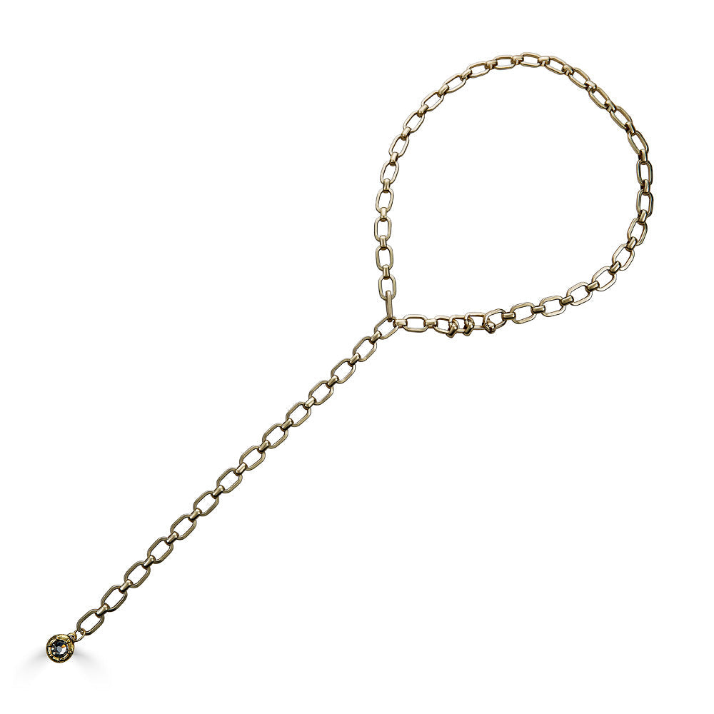 Chunky Matte Gold Lariat with Crystal Pendant