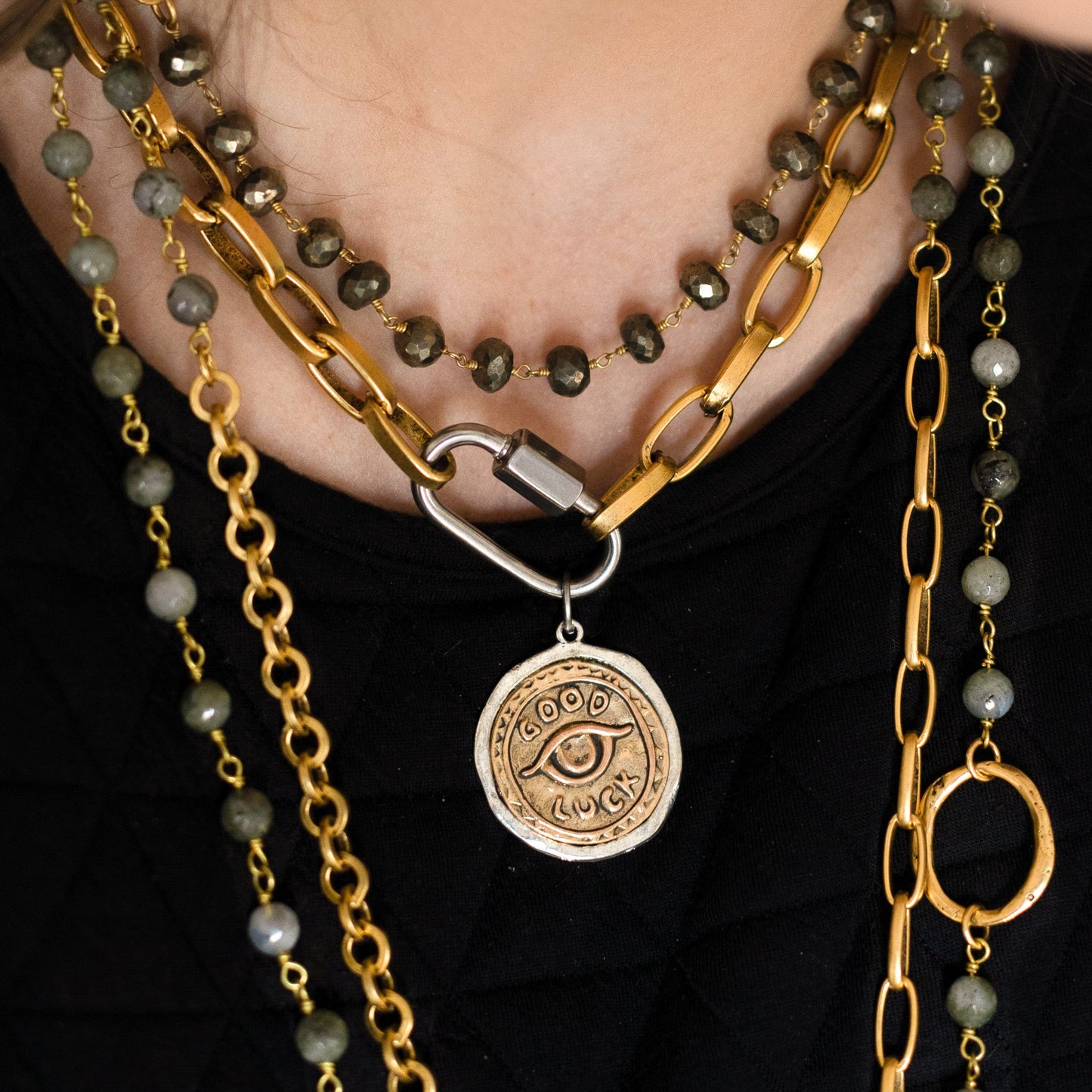 Gold Labradorite Necklace with Circle Detail