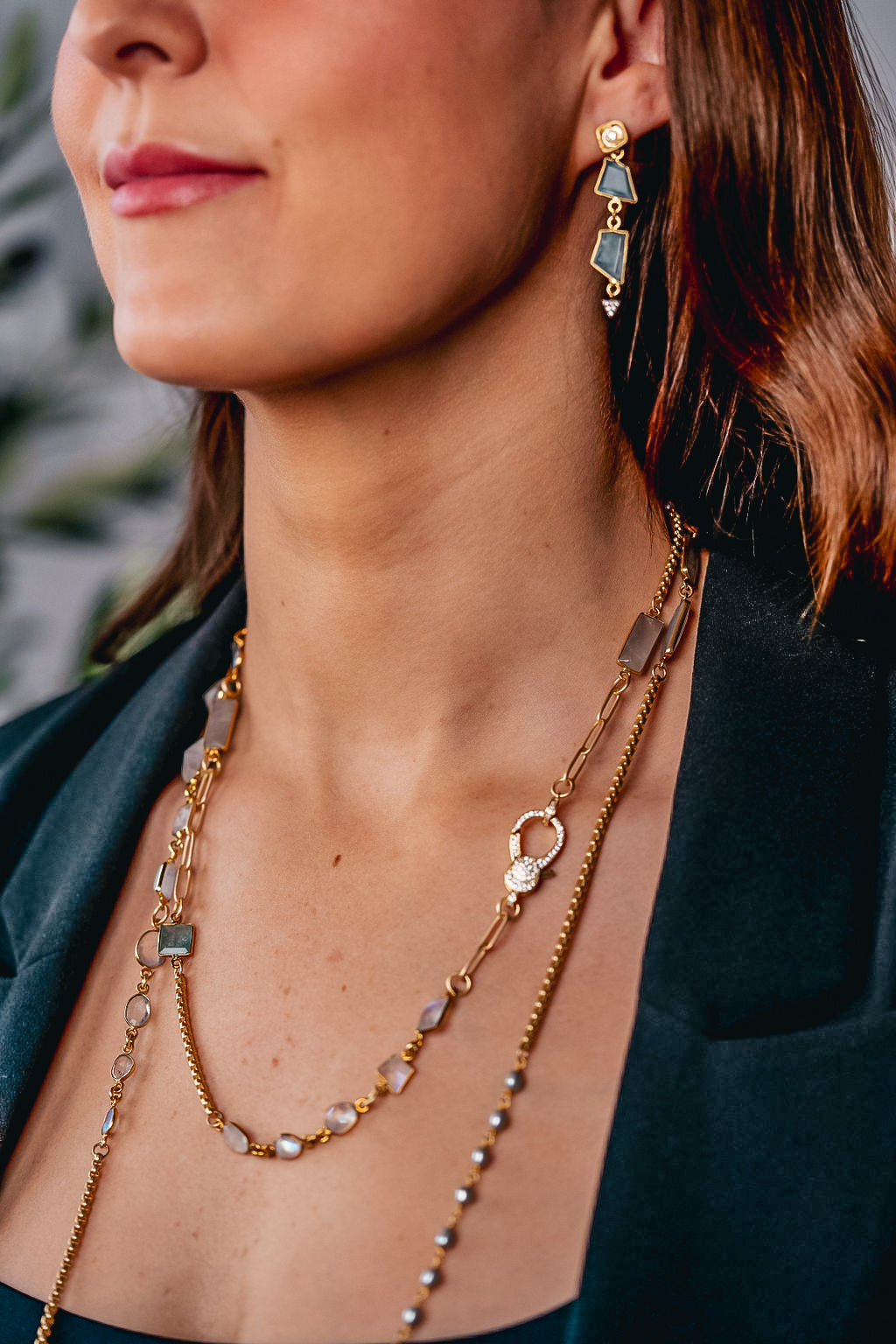 Asymmetrical Aquamarine Gold Earrings