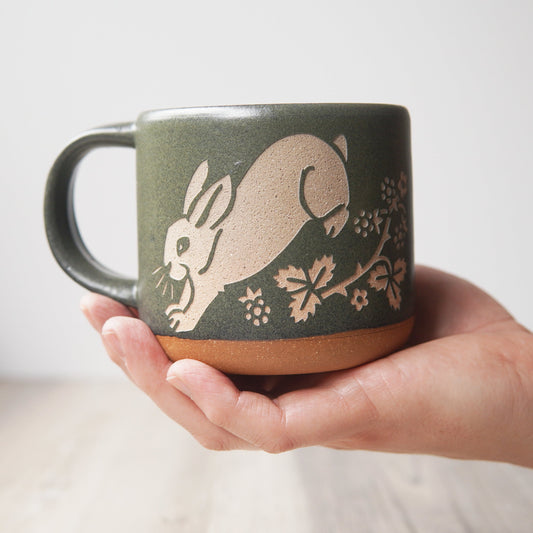Rabbit Mug, Forest Style Handmade Pottery