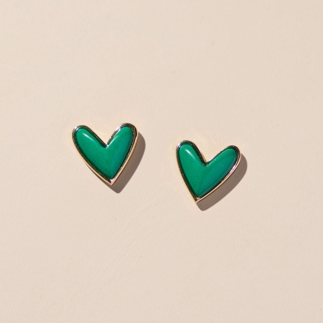 Green Stone Sweetheart Studs