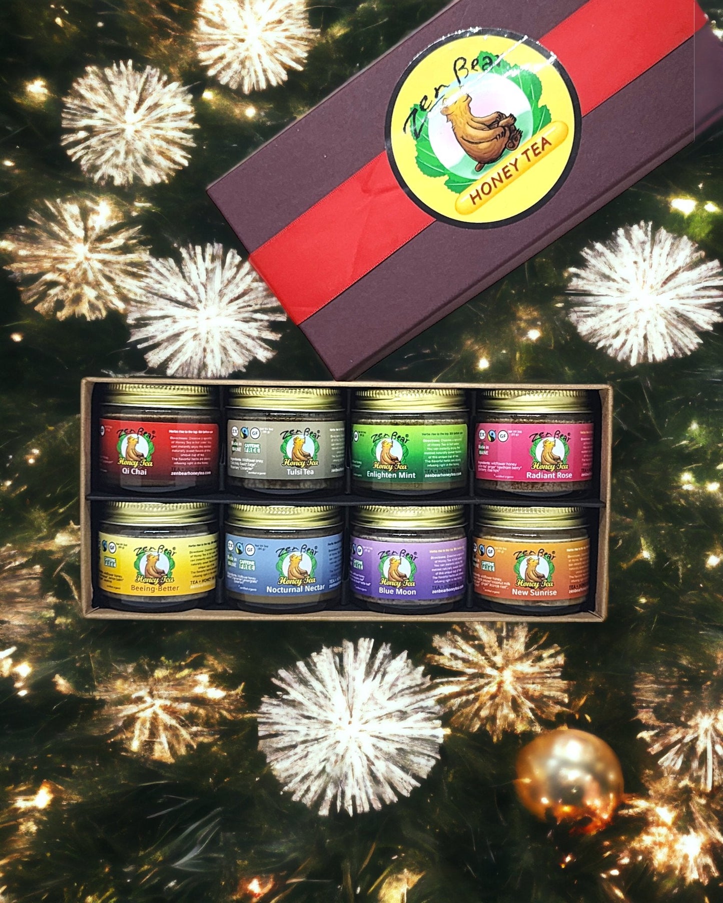 Zen Bear's Honey Tea Sampler โ 8 Natural Blends in a Gift-Ready Box