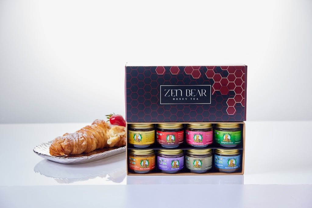 Zen Bear's Honey Tea Sampler โ 8 Natural Blends in a Gift-Ready Box