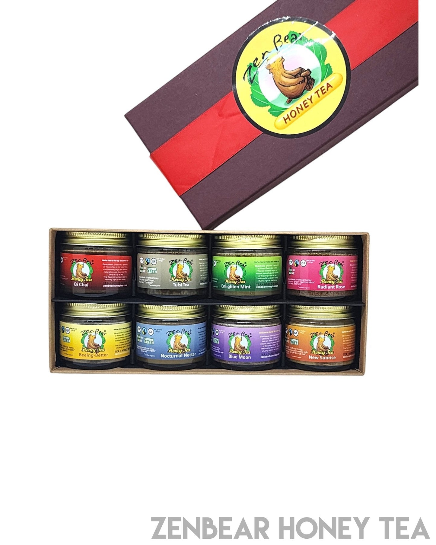 Zen Bear's Honey Tea Sampler โ 8 Natural Blends in a Gift-Ready Box