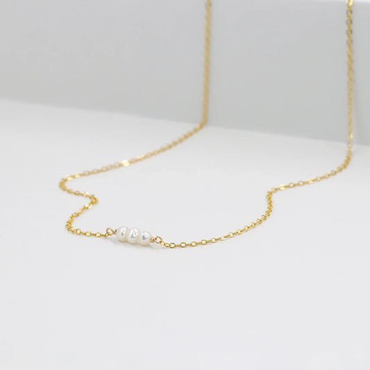 Tiny Trio Freshwater Pearl Necklace โ Sterling Silver or 14k Gold Filled