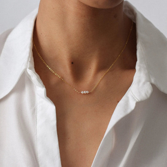 Tiny Trio Freshwater Pearl Necklace – Sterling Silver or 14k Gold Filled