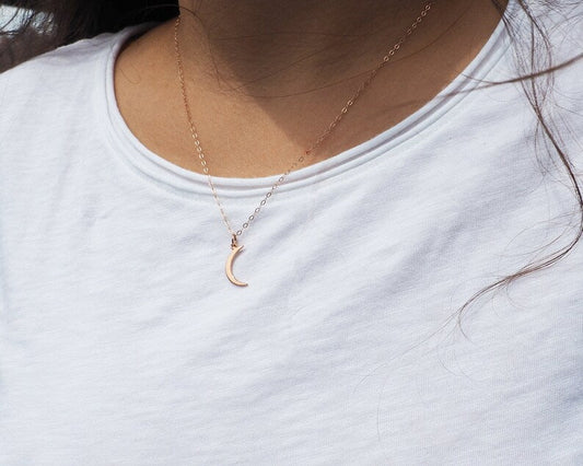 14K Rose Gold Filled Crescent Moon Necklace – 18" Dainty Chain