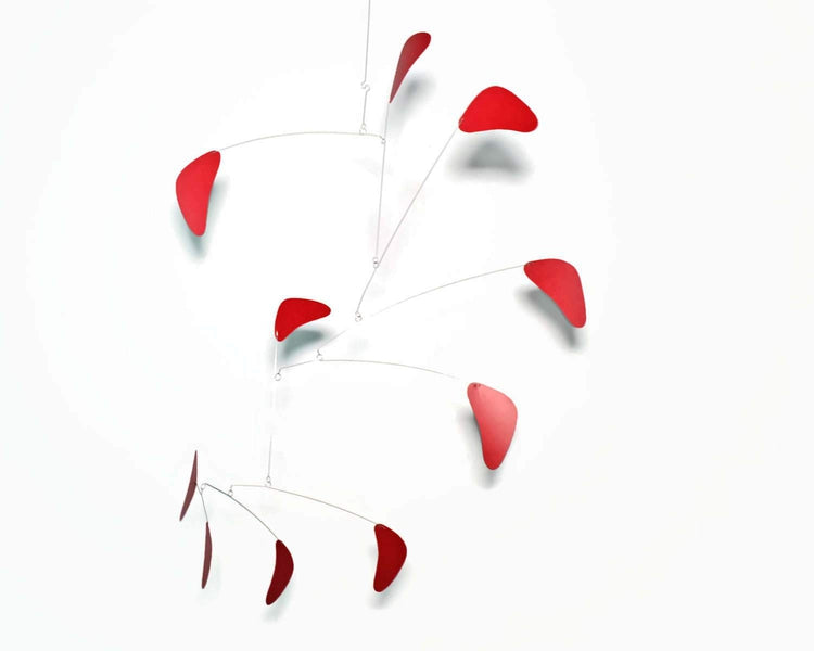 Cascade Style Kinetic Mobile – Modern Hanging Art in Red for Office or Home