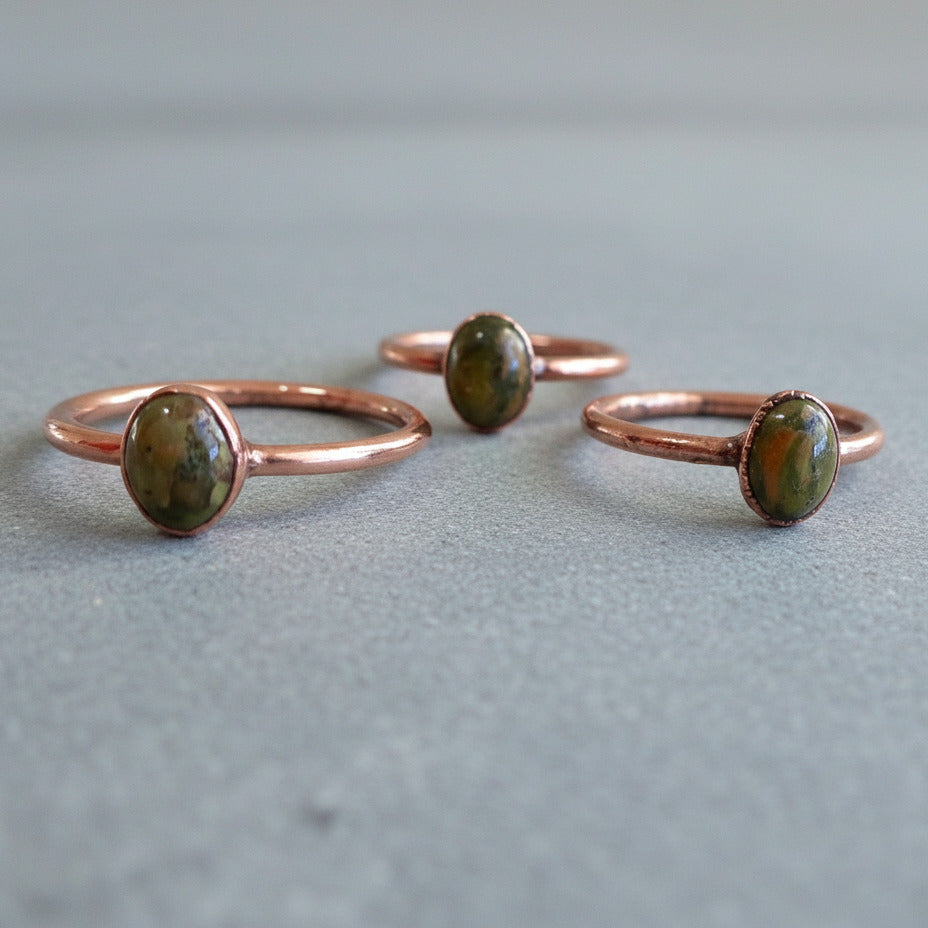 Unakite Copper Ring - Handcrafted Jewelry Talisman for Healing Daily Ritual