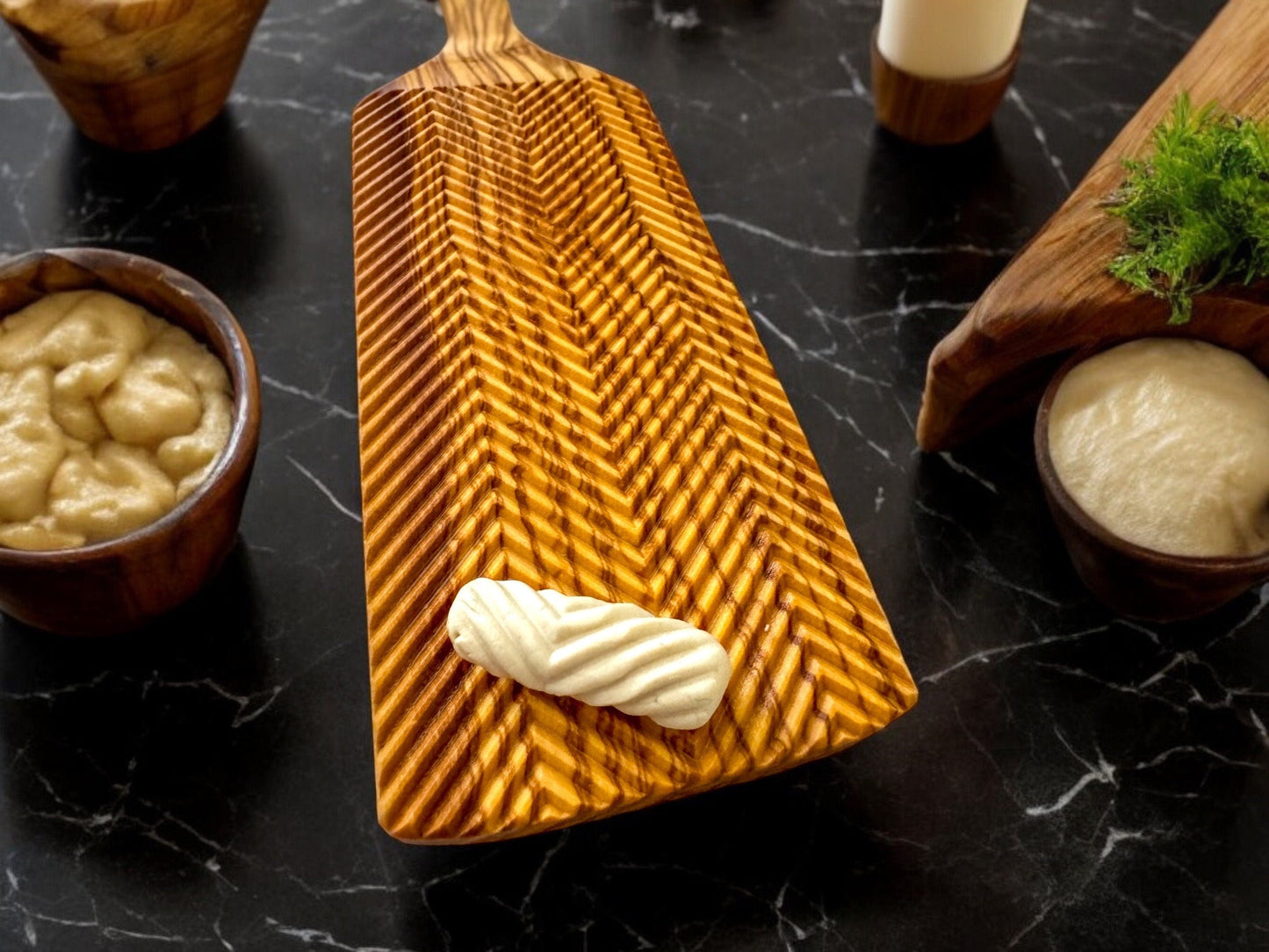 Olive Wood Gnocchi Board โ Deep Grooves for Classic Texture