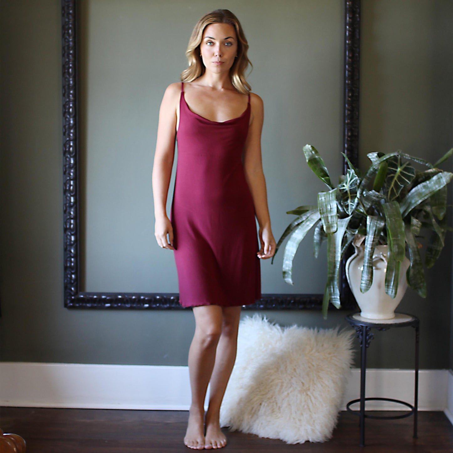 Bamboo Slip dress nightgown with draped neckline