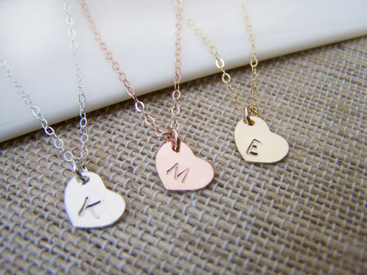 Tiny Heart Initial Necklace – Personalized Sterling Silver or Gold Filled