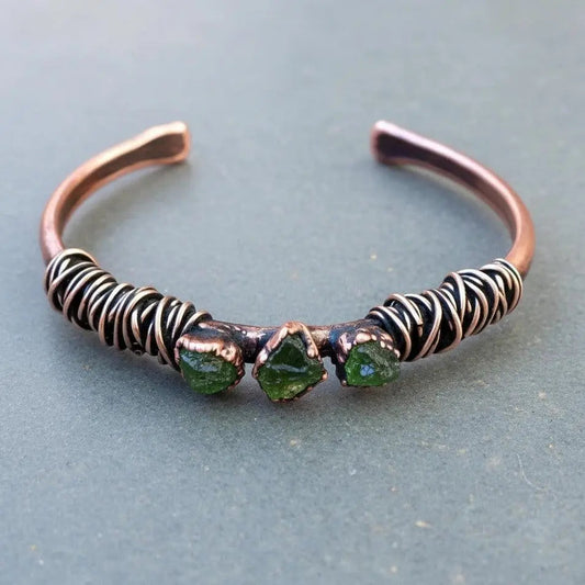 Raw Peridot Copper Cuff | Electroformed Copper Jewelry