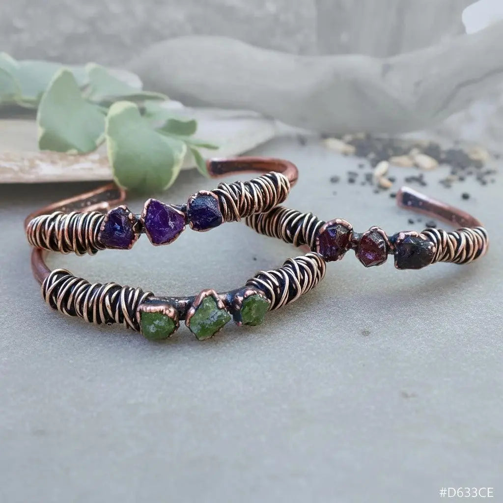 Raw Peridot Copper Cuff | Electroformed Copper Jewelry