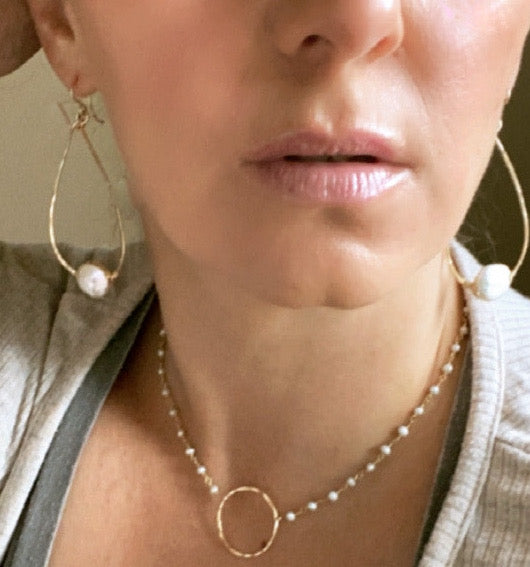 Freshwater pearl wrapped hoops
