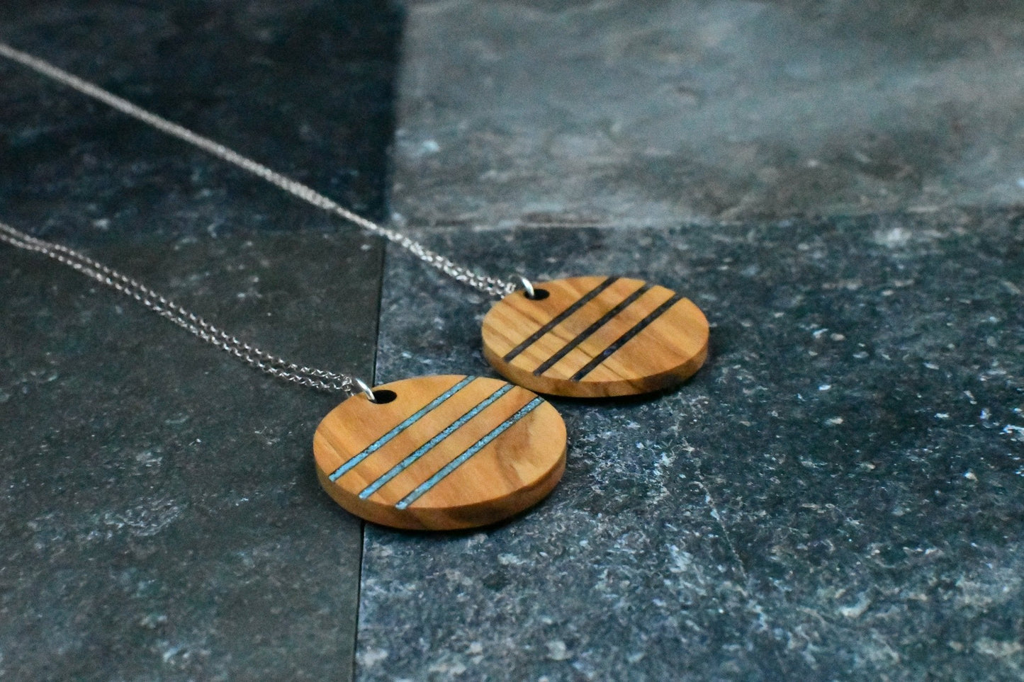Round Wood & Stone Inlay Pendant