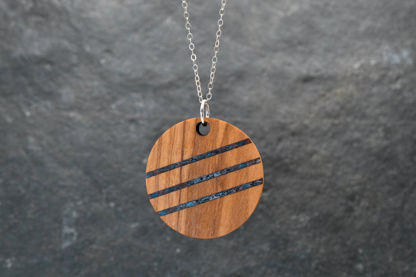 Round Wood & Stone Inlay Pendant