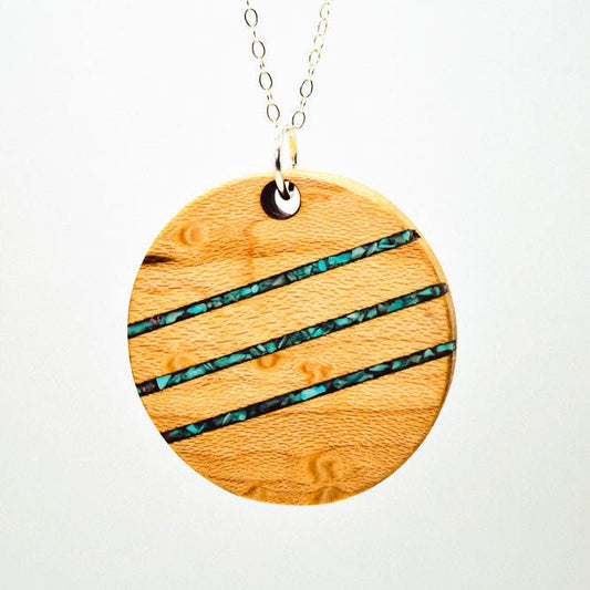 Round Wood & Stone Inlay Pendant