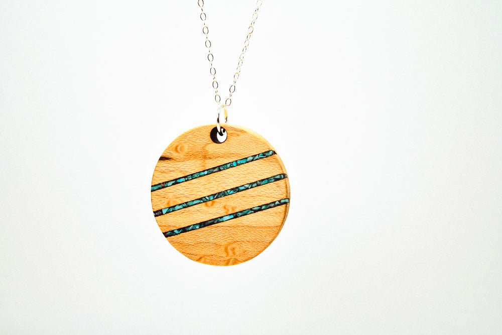 Round Wood & Stone Inlay Pendant