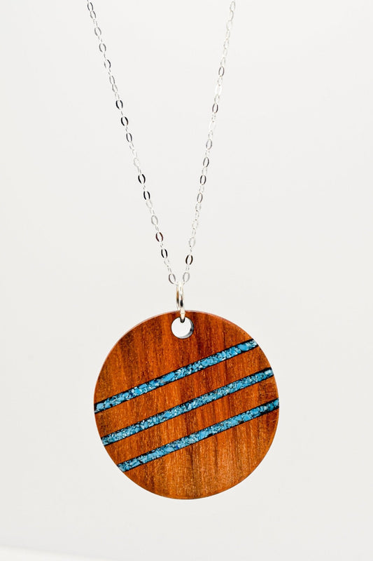Round Wood & Stone Inlay Pendant