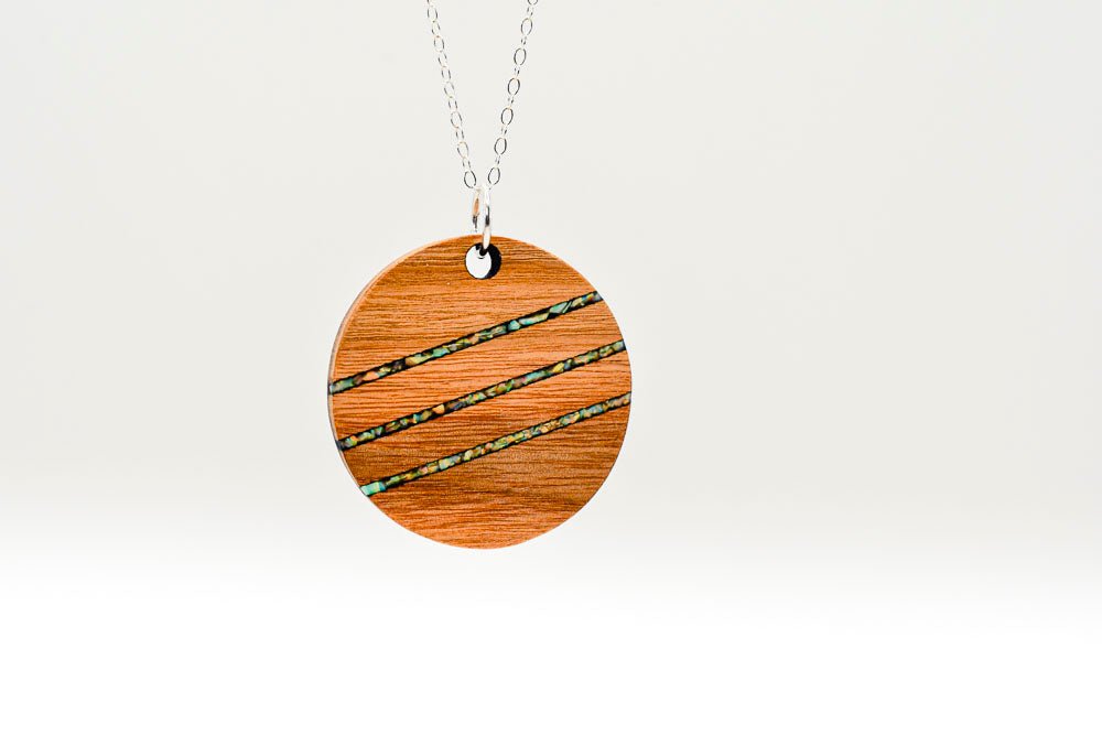 Round Wood & Stone Inlay Pendant