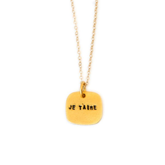 "Je T'aime," french for "I love you" square necklace