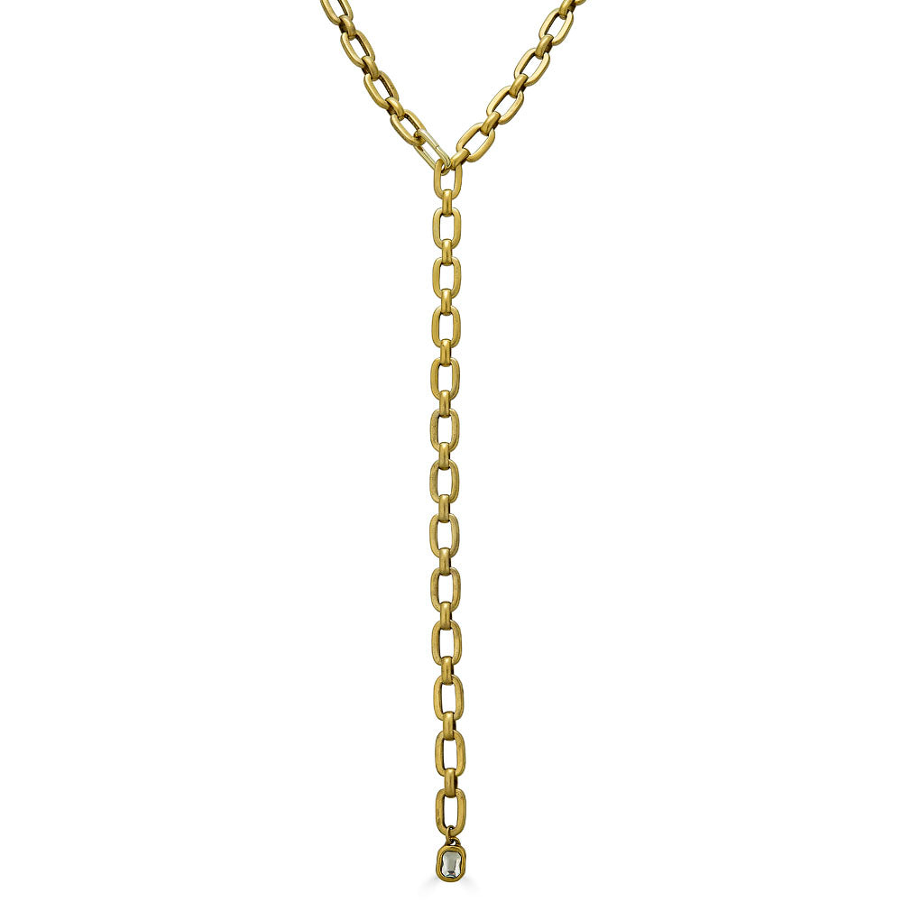 Chunky Gold Lariat with Crystal Pendant