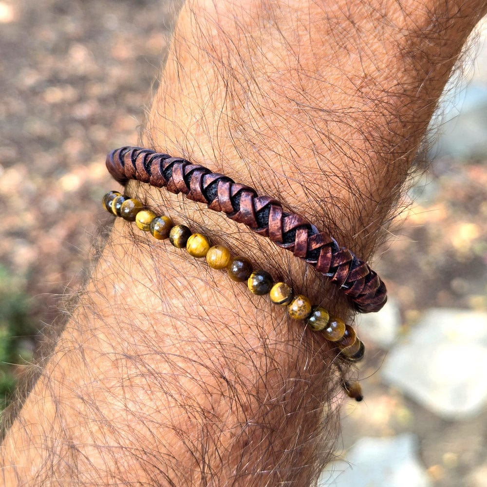 Max Unisex Brown Braided Leather Bracelet with Magnetic Clasp