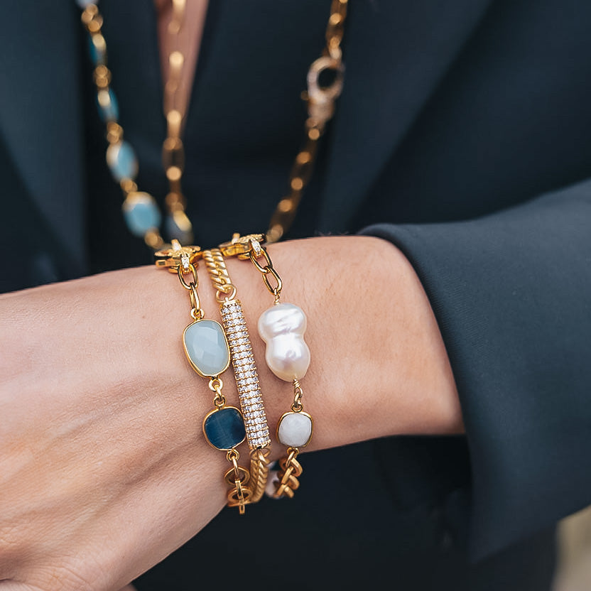 Gold Moonstone and Pearl Bracelet