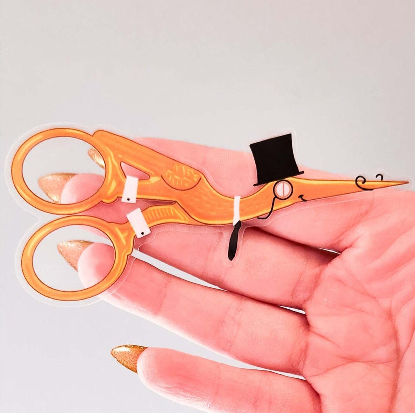 Mr Stork Embroidery Scissors Clear Sticker, 4 x 1.8 in