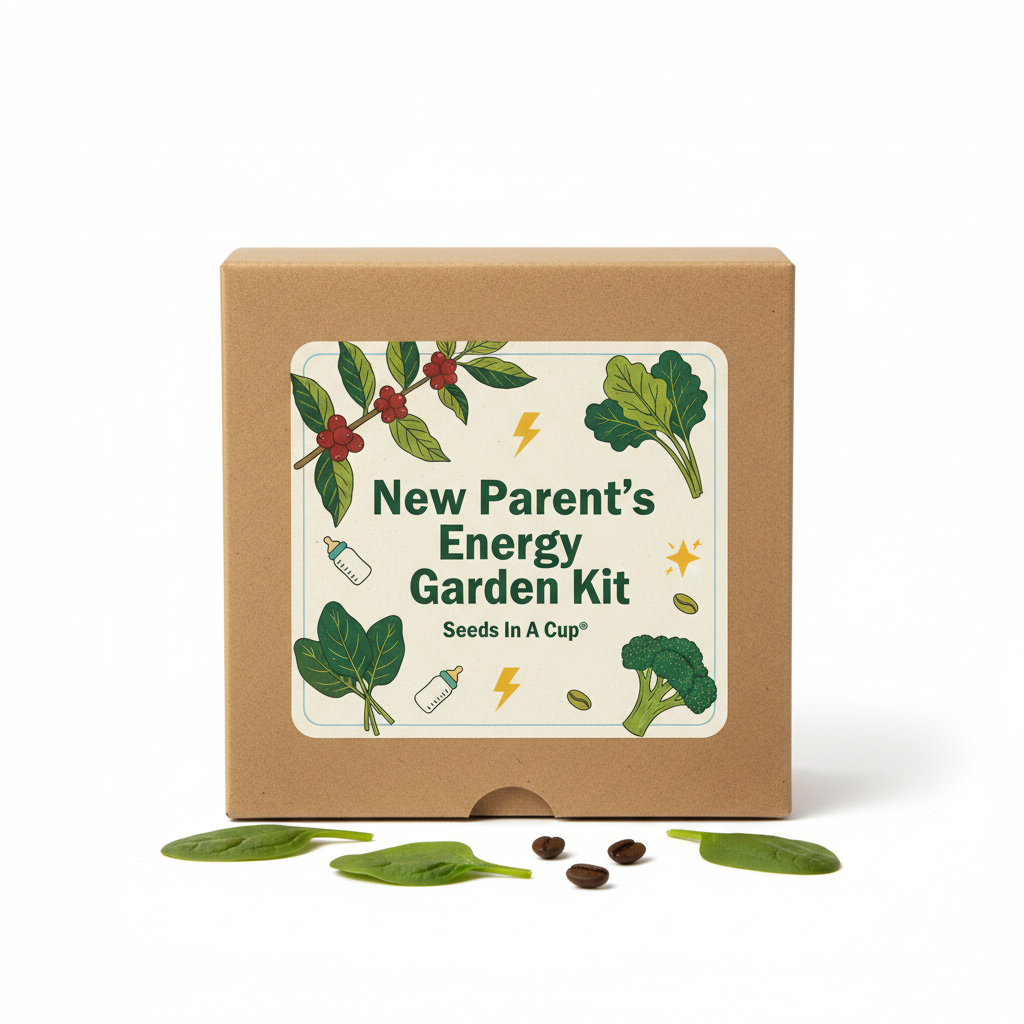New Parent's Energy Garden Kit | Coffee Arabica, Spinach, Kale & Broccoli | Seeds In A Cup®