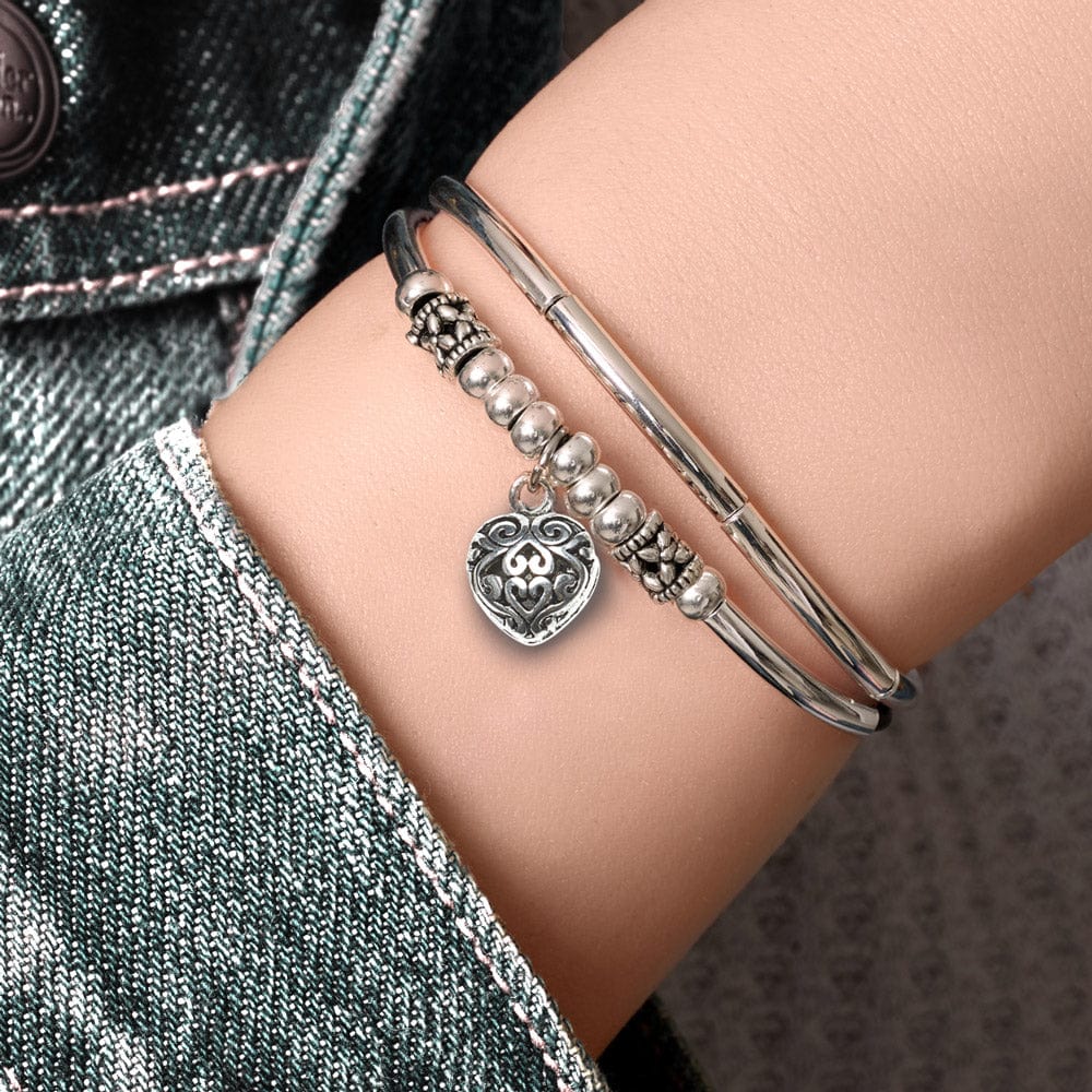 Pancake Silver Adjustable Bracelet in Black Leather | Add Charm Choice