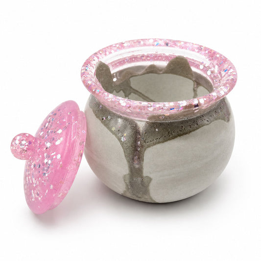 Sparkly Gray & Pink Jar With Lid | 3.5" x 3.5" x 3" | Color Crete Creation