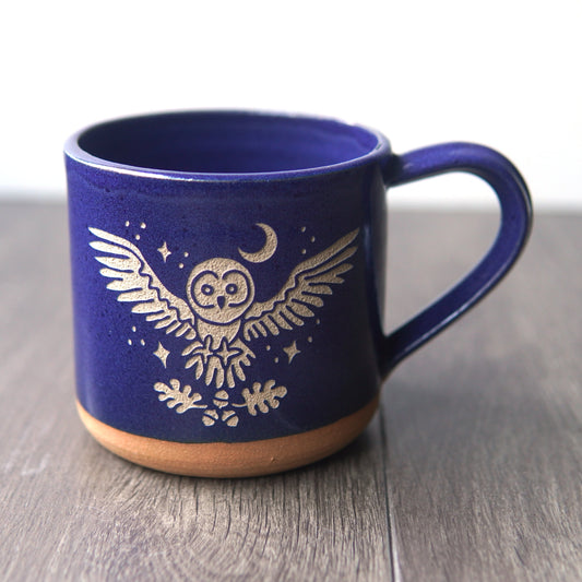 Owl + Oak Mug, Farmhouse Style Handmade Pottery