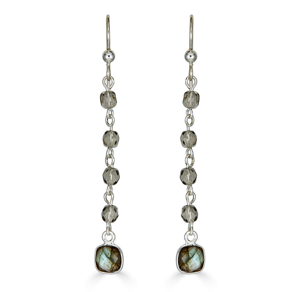 Labradorite Gray Crystal Chain Earrings