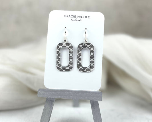 Open Rectangle Silver Snakeskin Print Earrings