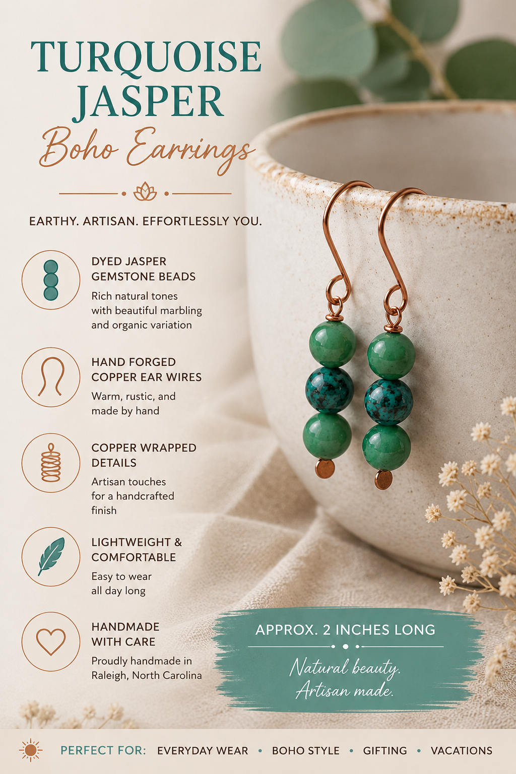 Dyed Jasper Boho Drop Earrings