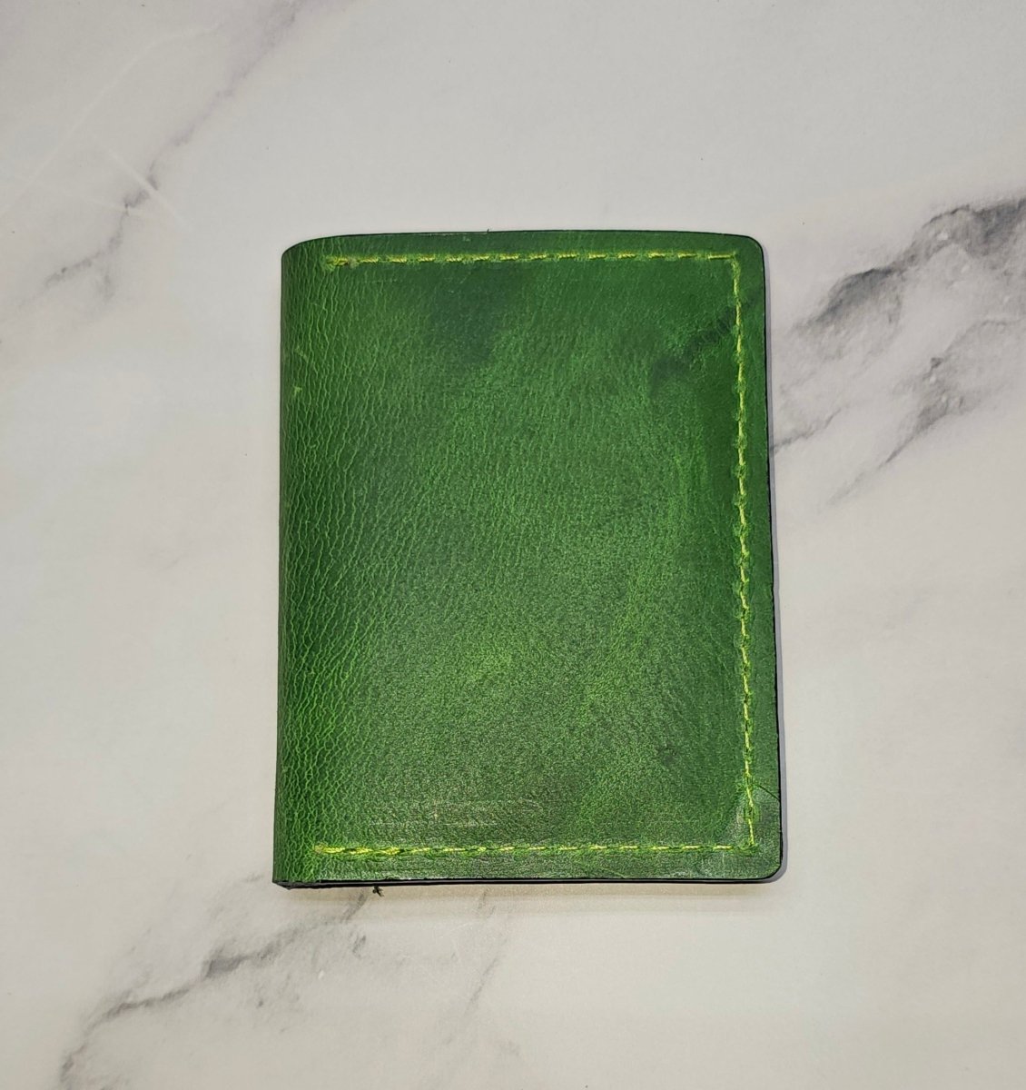 Vibrant Green Leather Card Wallet - Bold Handcrafted ID Holder Design