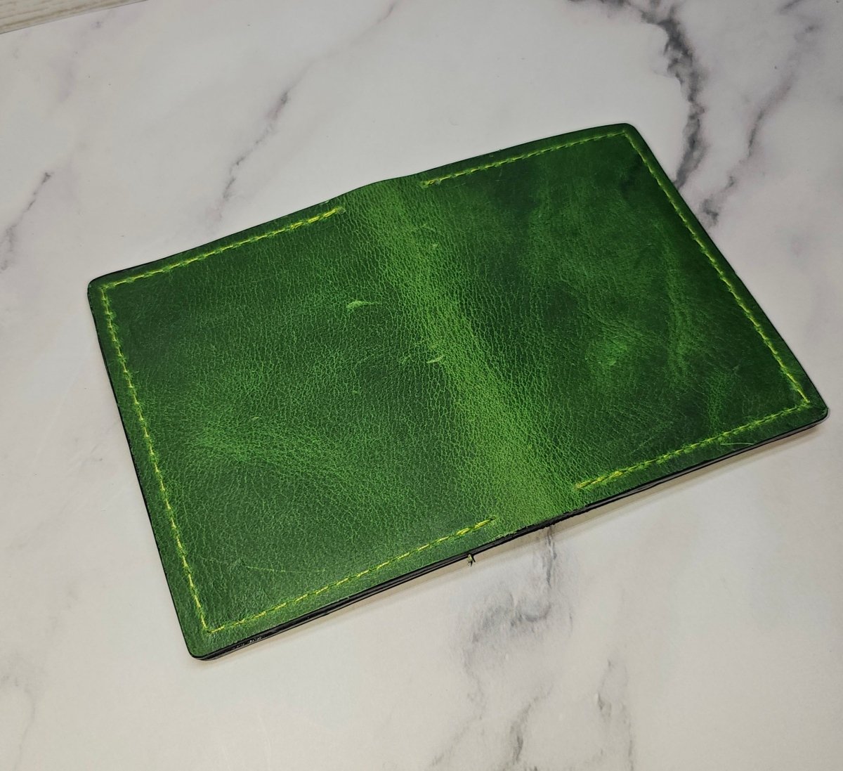 Vibrant Green Leather Card Wallet - Bold Handcrafted ID Holder Design