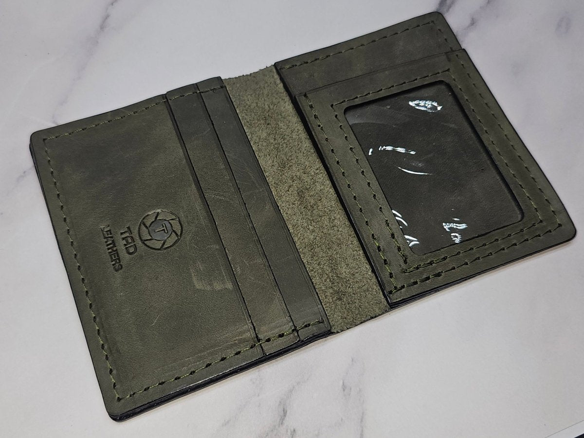 Army Green Military Card Holder - Tactical Style Leather Wallet with ID