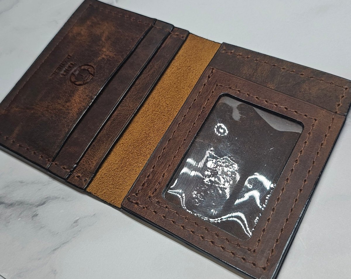 Volcano Brown Textured Card Wallet - Handcrafted Leather ID Holder