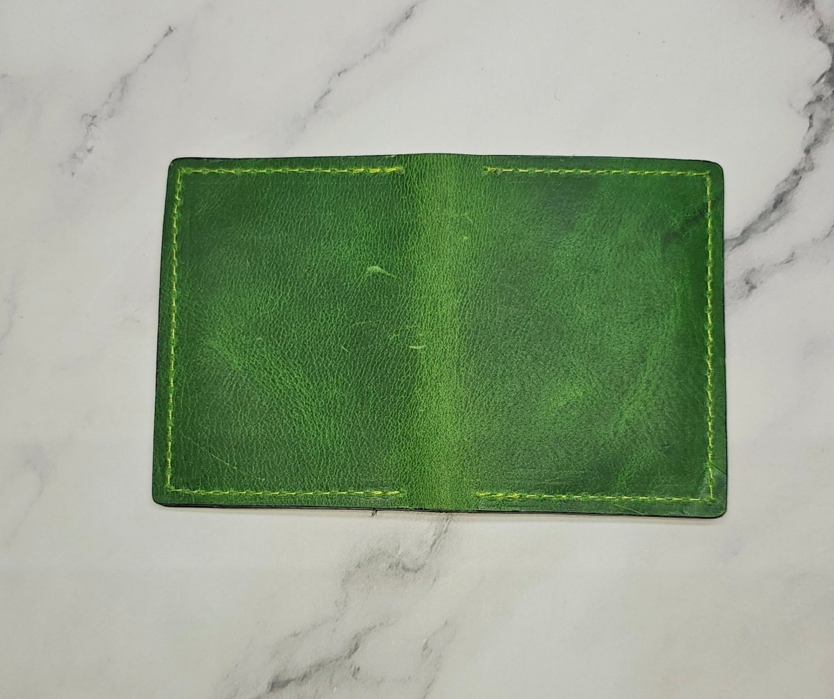 Vibrant Green Leather Card Wallet - Bold Handcrafted ID Holder Design