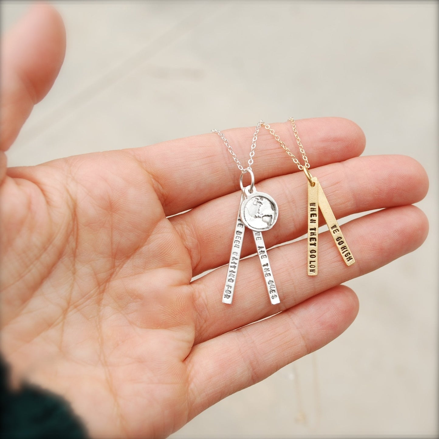 "When they go low, we go high" -Michelle Obama Quote necklace