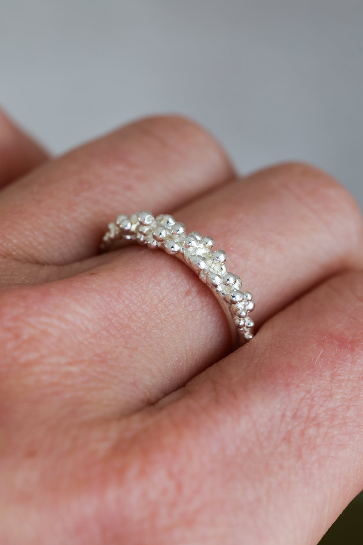 Bubbling ocean ring, size 6, recycled sterling silver.