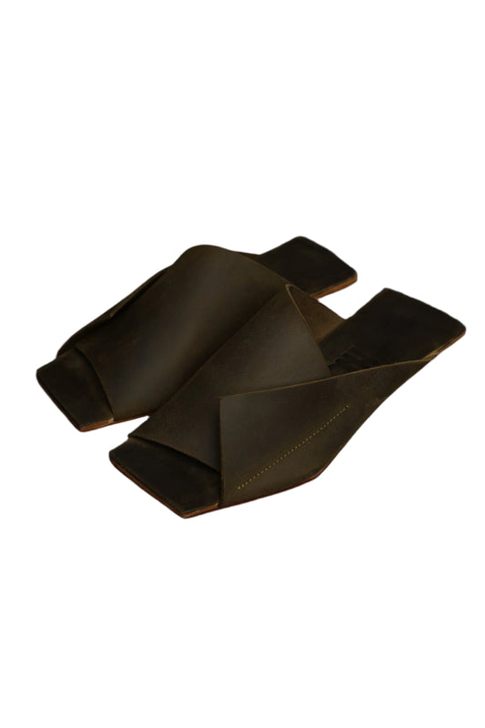 Amos Handcrafted Olive Leather Slides