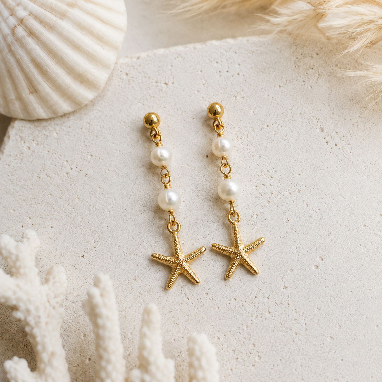 Gold Filled Starfish & Freshwater Pearl Drop Earrings | OOAK