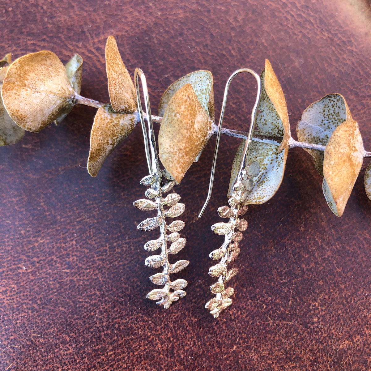 Cape Breton Fern recycled sterling silver fern earrings organic texture, minimalist ear wire, simple