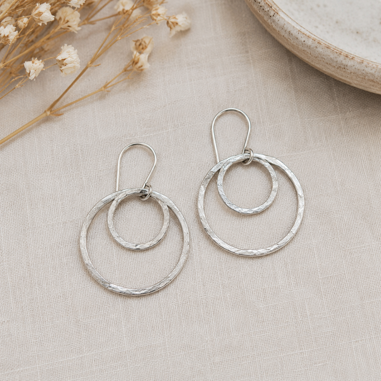 Hand Forged Sterling Silver Double Circle Earrings